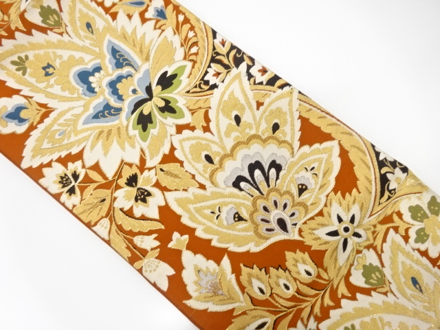 JAPANESE KIMONO / ANTIQUE FUKURO OBI / SILK / WOVEN CHINESE FLOWER